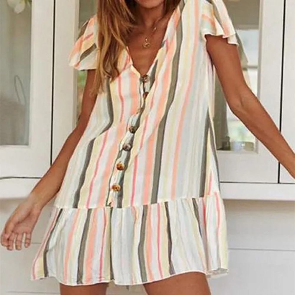 PRETTY GARDEN 🌸 Baby Doll Striped Mini Swing Dress